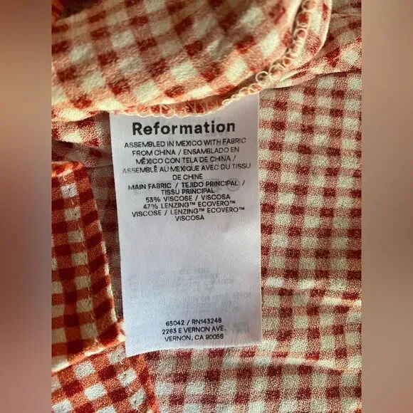 Reformation Rosemond Mini Dress Strawberry Check Cut Out Sz 12 - Picture 13 of 14